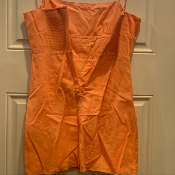 Sunday Best Vibrant Neon Orange Linen Blend Lined Spaghetti Strap Mini Dress M - Picture 8 of 9